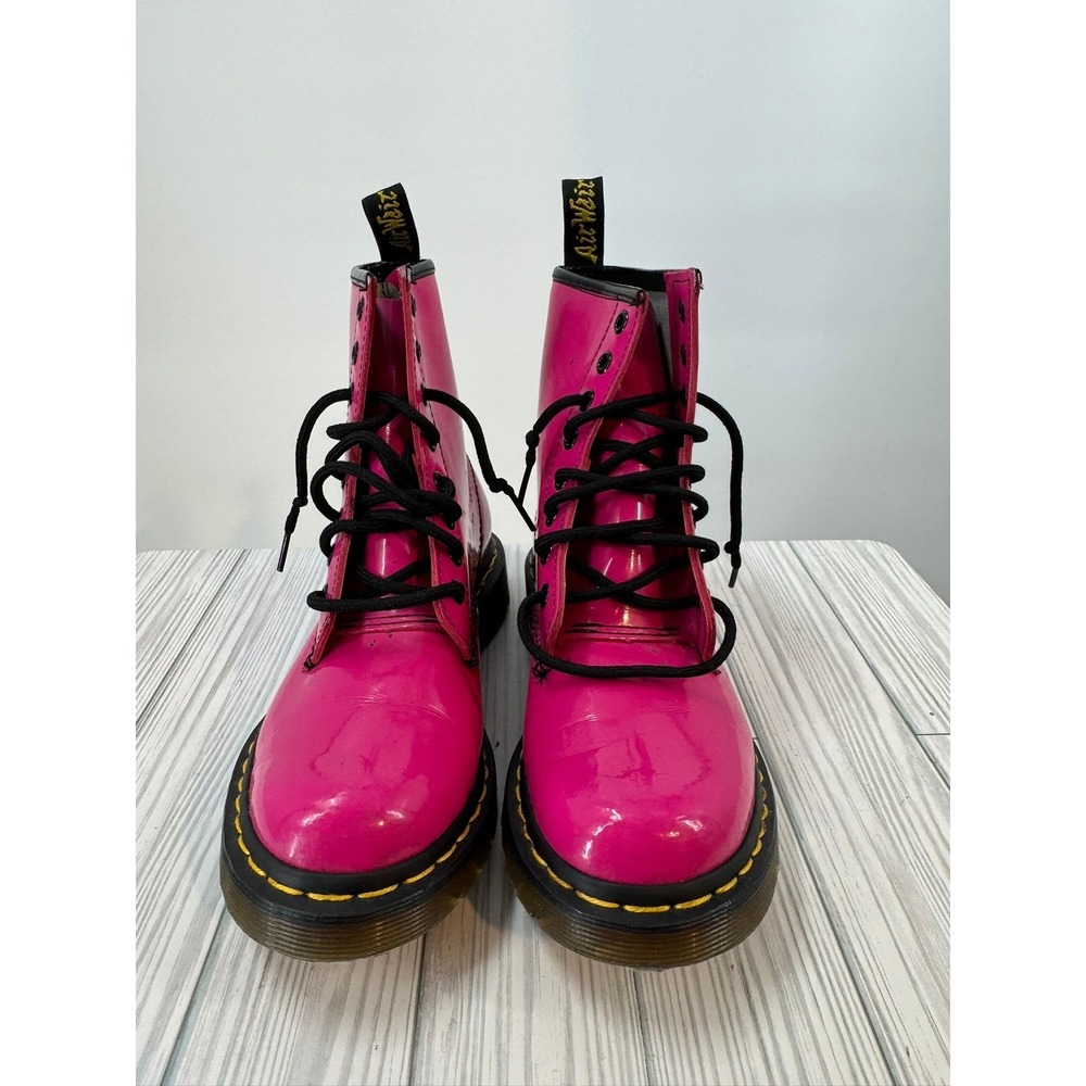 Dr Martens 1460W Hot Pink Patent Leather Lace Up Combat Boots Women's Size 6 - Picture 2 of 14